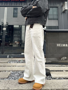 High Quality A-Line Loose Straight Leg 100% Cotton Denim Jeans White CleanFit Jeans Youth Casual High Waist Zipper Fly Summer Anti-Ball