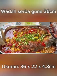 Wajan Panggangan Stainless Steel 304 Silver Panci Ukuran 36cm Persegi Panjang 304 Panggangan Ikan untuk Kompor Induksi