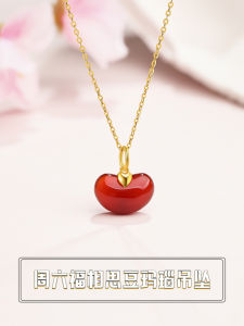 ZHOU LIU FU 周六福 999 24K Solid Gold Pendant  Lucky Bean  Red Agate Pendant for Women Girls (Not Include Necklace)J 0410956