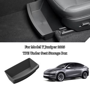 Front Row Under Seat Storage Box For Tesla Model Y Juniper 2025 TPE Under Seat Drawer Type Storage Box Car Interior Accessories