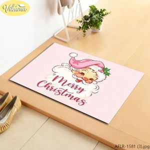 VIKAMA Pink Christmas Doormat Santa Snowman Reindeer Tree Cute Welcome Mat Front Door Non Slip Rug Merry Christmas 2027