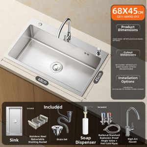 SHENYUAN | Large Single Bowl Kitchen Sink 304 Stainless Steel