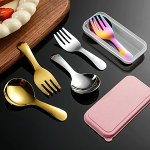 P&N ชุดช้อนส้อมขนาดเล็กแบบพกพาชุดช้อนส้อมสแตนเลสสำหรับตั้งแคมป์กลางแจ้งอุปกรณ์ทำอาหารสำหรับพักแรม