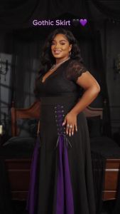 European and American Fashion Womens Plus Size Skirt Color Block High Waist A-Line Skirt