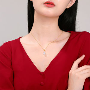 ZHOU LIU FU 周六福 999 24K Solid Gold Pendant for Women Real Pure Gold White Nephrite Jade Jewelry Dainty Lucky Gourd Pendant for Men Teen Girls (Not Include Necklace)