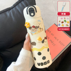 ถ้วยดื่มน้ำแบบมีด้ามจับแบบพกพาสำหรับผู้หญิง ดีไซน์น่ารัก ดีไซน์ใหม่ 316L สแตนเลส ป้องกันแบคทีเรีย ทำความสะอาดง่าย ป้องกันรั่วไหล