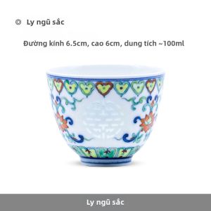 JINGDEZHEN | Tách Trà Sứ Bạc Họa Tiết Xanh Đen Bằng Tay