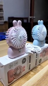 Quạt Mini Tai Thỏ Cầm Tay Pin Sạc USB Gió Mát Mạnh Mẽ Thiết Kế Dễ Thương Phù Hợp Mùa Hè Nóng Bức