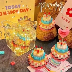 3D Mini Birthday Cake Building Blocks Creative Happy Birthday Cake Assembly Building Blocks Handmade Desktop Decoration Model Girl and Boy Birthday Gifts