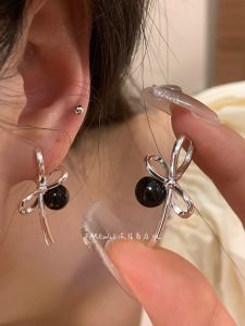 Chic Butterfly Knot Earrings for Women with Green Malachite Studs 2024 New Arrival High-end Cool Style Jewelry Accessories