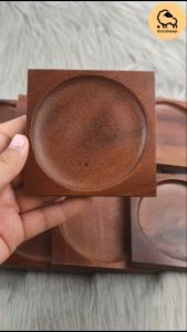 Dotsheep จานรองแก้วเหลี่ยม ที่รองแก้ว ไม้จามจุรี ที่วางแก้ว จานรองกระถาง  ตกแต่งบ้าน มินิมอล (80)