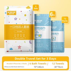 Hotel Disposable Bed Linen Set Thickened Sterilized Two-Person Travel Quilt Cover Sheet Pillowcase Four-Piece Set Independent Packaging