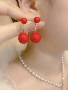 Red Double-Wear Pearl Earrings Elegant Ladylike Fashionable New 2024 Ear Jewelry Stylish Hoop Earrings for Women