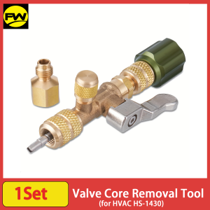 Valve Core Removal Tool for HVAC HS-1430 with SAE 1/4 and 5/16 Brass Adapter Compatible with R22 R12 R410 R32 R404 R407 R507