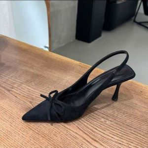 French Pointed Toe High Heels Women Summer Thin Heel 2025 New Hollow out Butterfly Knot Velvet Bread Head Sandals Backless Shoes