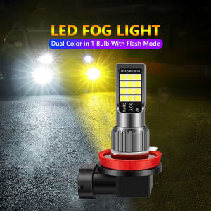 Lampu LED Fog Lamp Mobil 12-24V Bohlam Lampu Kabut Depan Dua Warna Modifikasi H11 Tahan Air Super Terang Berkedip