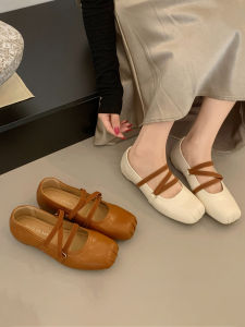 YX | Cross-strap French Gentle Square Toe Mary Jane Shoes Women Flat Shoes