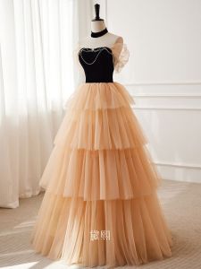 ชุดราตรีสไตล์เจ้าหญิงระดับไฮเอนด์สำหรับผู้หญิง 2023 ชุดราตรียาวแขนกุดเอวกลาง กระโปรงทรงเอ ชุดราตรีสำหรับงานวันเกิดนักเรียน