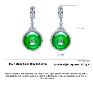 AILEQ | Full Green Natural Chalcedony Inlaid 925 Silver Earrings
