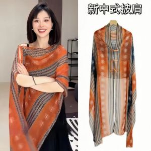 Summer 2025 New Style Nationality Shoulder Shawl Thin Sun Protection Travel Photography Multi-functional Silk Scarf Outerwear