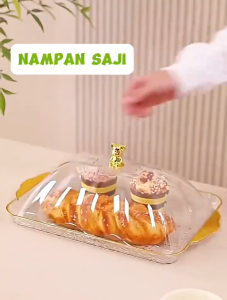 Tudung Saji Tempat Kue Transparan Aesthetic Nampan Plastik dengan Tutup Bulat Serbaguna untuk Roti & Buah HSB851