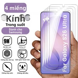 NNBILI 4 Miếng Dán Bảo Vệ Màn Hình Kính Cường Lực 9H Cho Samsung Galaxy S26/S25/S24/Ultra/Plus/S23 FE - Phim Trong Suốt HD Chống Trầy Xước Chống Vân Tay Chống Vỡ
