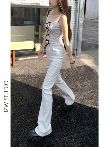 High Waist Slimming American Retro White Micro Flared Jeans Womens Spring New Style Long Leggings Cotton Stretch Denim