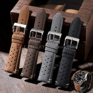 Vintage Matte Leather Watch Straps 18mm 20mm 22mm Racing Leather Band Gray Black Brown Breathable Porous Men Watchband for Seiko