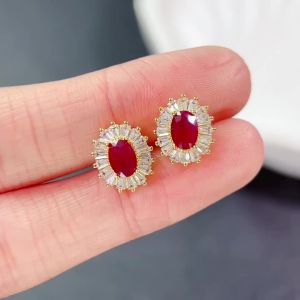 YULEM Natural Ruby 4x6mm 925 Silver Gemstone Earrings for Daily Wear Gift Friend Fine Jewelry