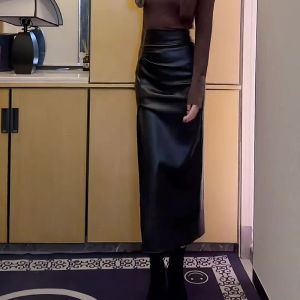 Fashionable High Waist Slim Fit Split Design Skirt Womens Mid-Length A-Line Skirt Korean Style Commute Straight Tube Skirt