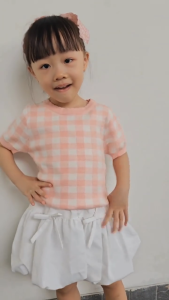 Raisa Top | Atasan Knit Premium Atasan Lengan Pendek Anak Perempuan Atasan Pola Kotak - Kotak Atasan Rajut Anak Perempuan