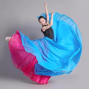 720 Degree Chiffon Skirt Ballet Belly Dance Women Two Layer Color Splicing Long Skirts Dancer Practice Wear Dance Skirt