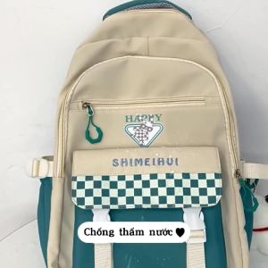 Balo học sinh cấp 2 cấp 3 chống nước dáng to giá rẻ vừa sách vở laptop 17 inch thời trang nữ xinh họa tiết caro