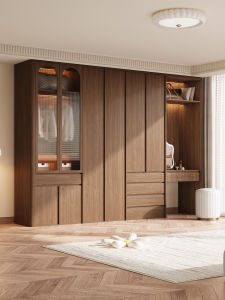 Customizable Small Space Storage Walnut Mid-Century Modern Multifunctional Wardrobe