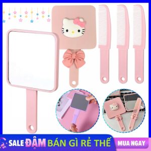 Gương Trang Điểm Kèm Lược Chải Tóc Massage 2in1 Hình Hello Kitty Dễ Thương - Gương Soi Lược Mát Xa Cầm Tay - Gương Lược Nhỏ Dễ Thương Cho Bé Gái - Gương Mini Kèm Lược Nhỏ Gọn Mang Du Lịch Tiện Lợi
