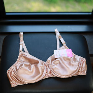 Silk Underwear Womens Full Cup Bra with Steel Ring Thin Model Cup Seamless Summer Cotton Fabric U-Neck Fixed Strap Butterfly Knot