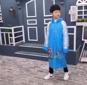 5-15 years PVC children raincoat/poncho with inflatable brimwaterproofcartoonstudentkids KERMODE