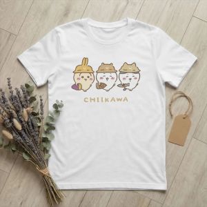 Bandai | Kawaii Chiikawas and Friends Hachiware Usagi T-Shirt Men Women Kids Round Neck Short Sleeve Tops Shirts Cotton Summer Tops