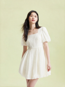 Vero Moda | Pure Color Sweet Fall Dress Square Neck Puff Sleeve