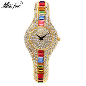 MISSFOX diamond-encrusted colored stone full-diamond fashion watch European high-end watch for women