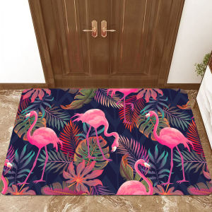 VIKAMA Entryway Doormat Pink Flamingo Tropical Leaves Entrance Balcony Instagram-Inspired Vibrant Atmosphere Home Decor