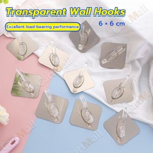 Transparent Wall Hooks Hangers Self Adhesive Door Wall Hangers 6*6cm Kitchen Bathroom Organizer Holder