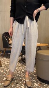 Light Grey Casual Wide Leg Harem Pants Womens Spring Summer High Waist Nine Points Slimming Versatile Loose Fit Trousers