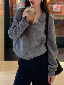 QINGNAER | Elegant Grey Loose Fit Roll-Neck Sweater