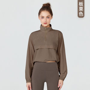 Windproof Yoga Top Thin Casual Sun Protection Long Sleeve Loose Fitness Running Outerwear Autumn Season Sportswear