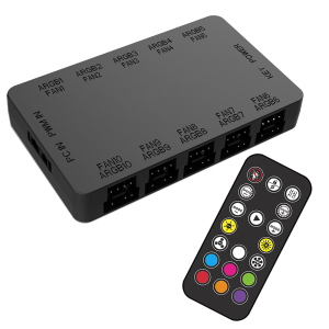 5V 3PIN 10-Port Fan Adapter with Wireless Controller for Computer Hardware 2-in-1 ARGB/PWM Hub