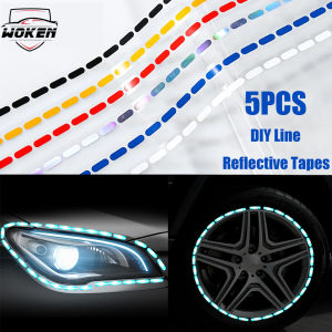 【WOKEN】5PCS Car DIY Line Reflective Stickers Car Motorcycle Body Wheel Hub Headlight Decoration Reflective Strip Tape Night Safety Warning Decal Accessories