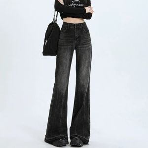 Stylish French High End Plus Size High Waisted Fleece Lined Flare Jeans