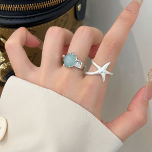 Oversize Crystal Wave Ring Open Style Womens Fashion Jewelry Starfish Design Trendy Ring Finger Accessory Luxury Feel