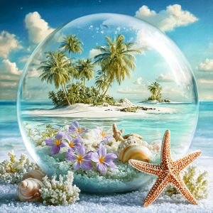 Huacan Full Square Round Diamond Painting Crystal Ball Island Beach Diamond Mosaic Landscape Art Picture Of Rhinestones